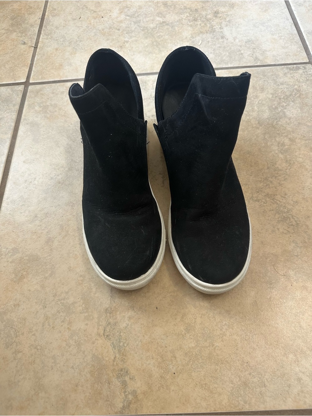 Women's Black Suede Ankle Booties with White Cup Sole